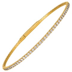 1.50 Carat Natural Diamond Flexible Bangle Bracelet G-H SI 14 Karat Yellow Gold