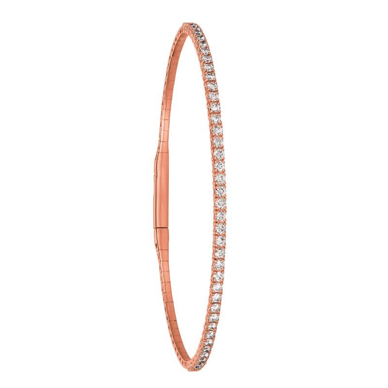 Round Cut 1.50 Carat Natural Diamond Flexible Bangle Bracelet G-H SI 14 Karat Rose Gold For Sale