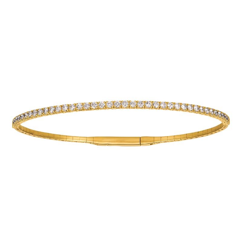 Contemporary 1.50 Carat Natural Diamond Flexible Bangle Bracelet G-H SI 14 Karat Yellow Gold For Sale