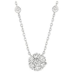 1.50 Carat Natural Diamond Flower and Bezel Pendant 14 Karat White Gold G SI