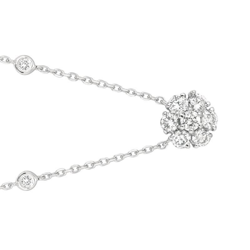 Round Cut 1.50 Carat Natural Diamond Flower and Bezel Pendant 14 Karat White Gold G SI For Sale