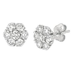 Pendientes Racimo Flor Diamante Natural 1,50 Quilates G SI Oro Blanco 14 Kilates