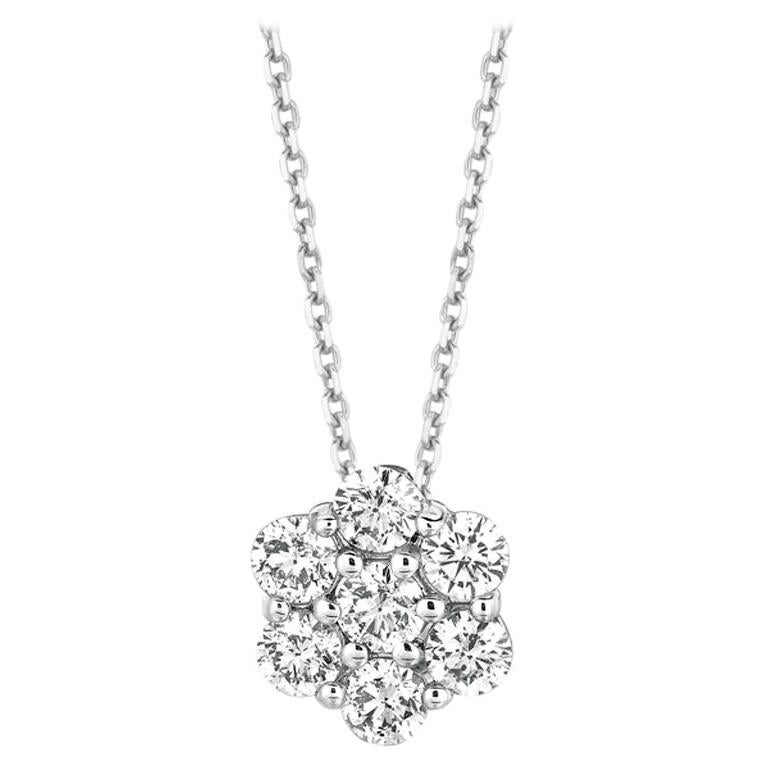 1.50 Carat Natural Diamond Flower Necklace 14 Karat White Gold G SI Chain