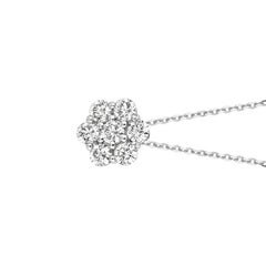 1.50 Carat Natural Diamond Flower Necklace 14 Karat White Gold G SI Chain