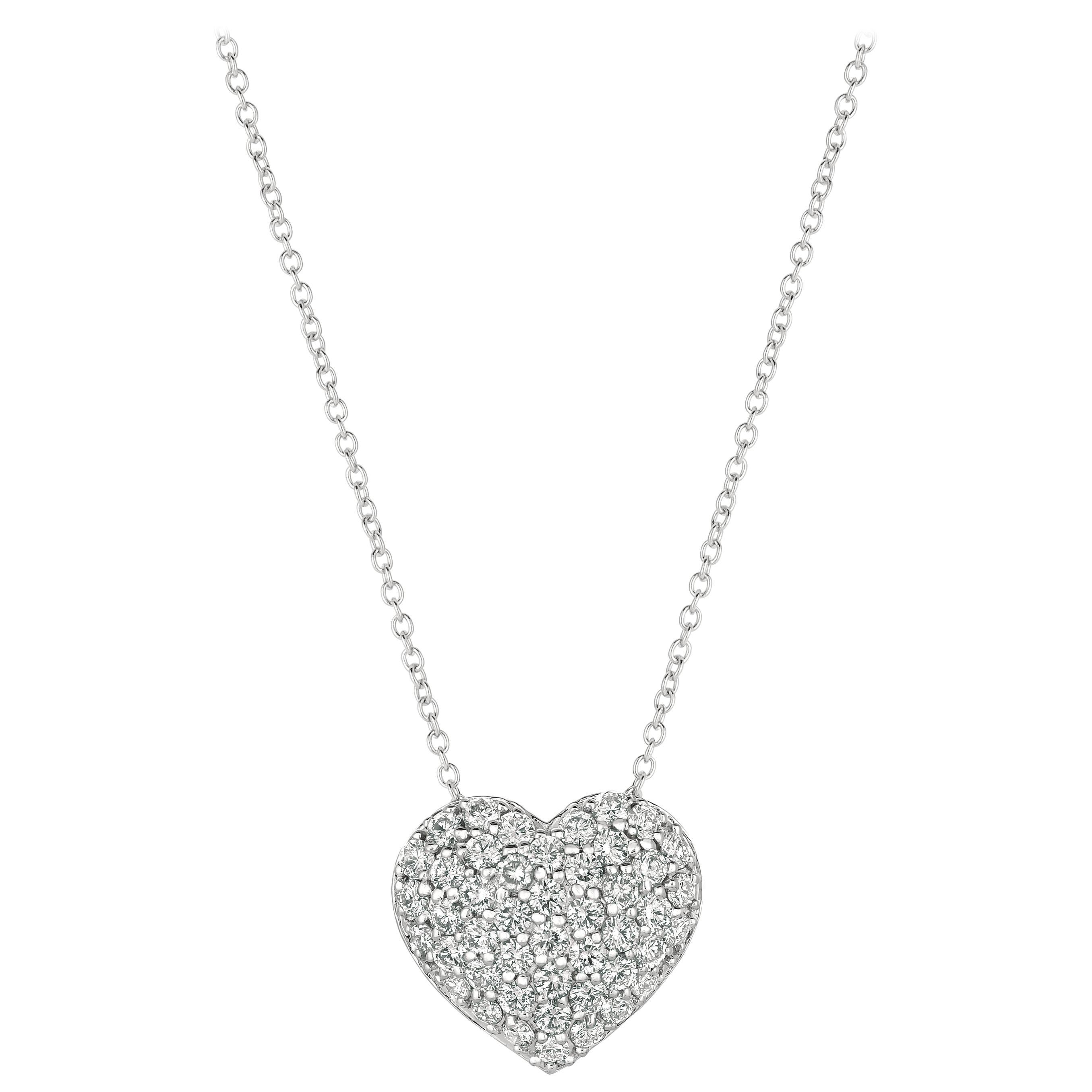 1.50 Carat Natural Diamond Heart Necklace Pendant 14 Karat White Gold G SI For Sale