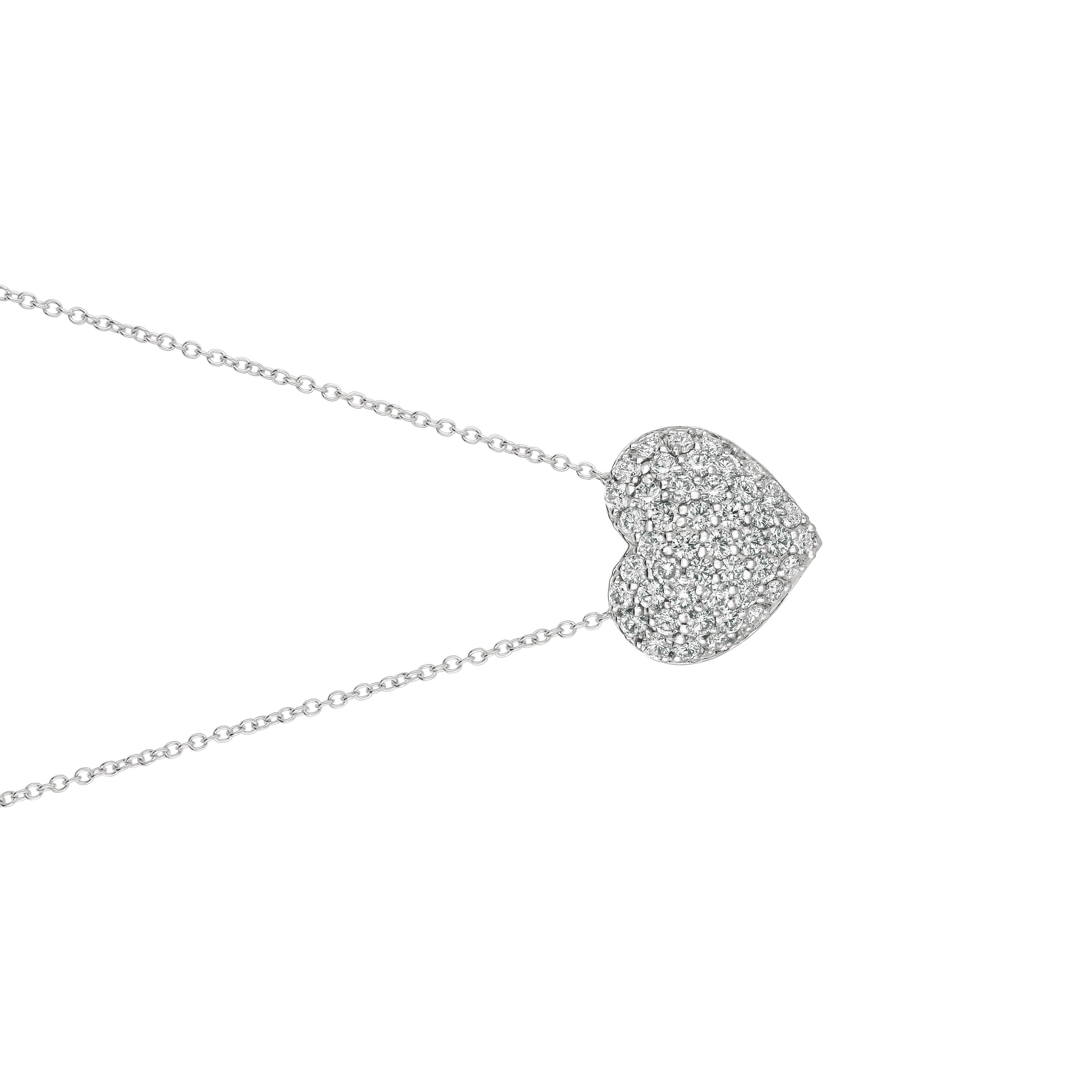 Contemporary 1.50 Carat Natural Diamond Heart Necklace Pendant 14 Karat White Gold G SI For Sale