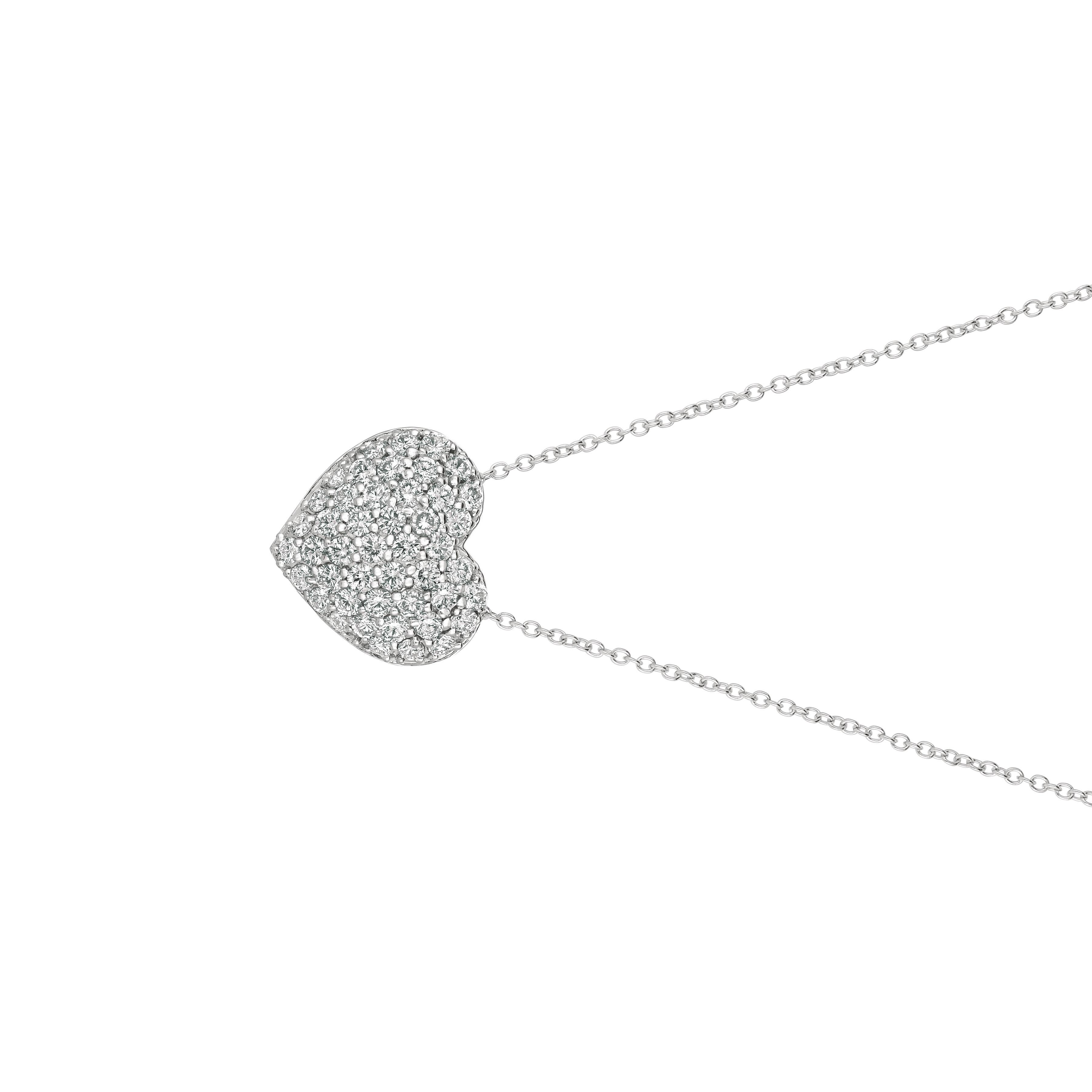 Round Cut 1.50 Carat Natural Diamond Heart Necklace Pendant 14 Karat White Gold G SI For Sale