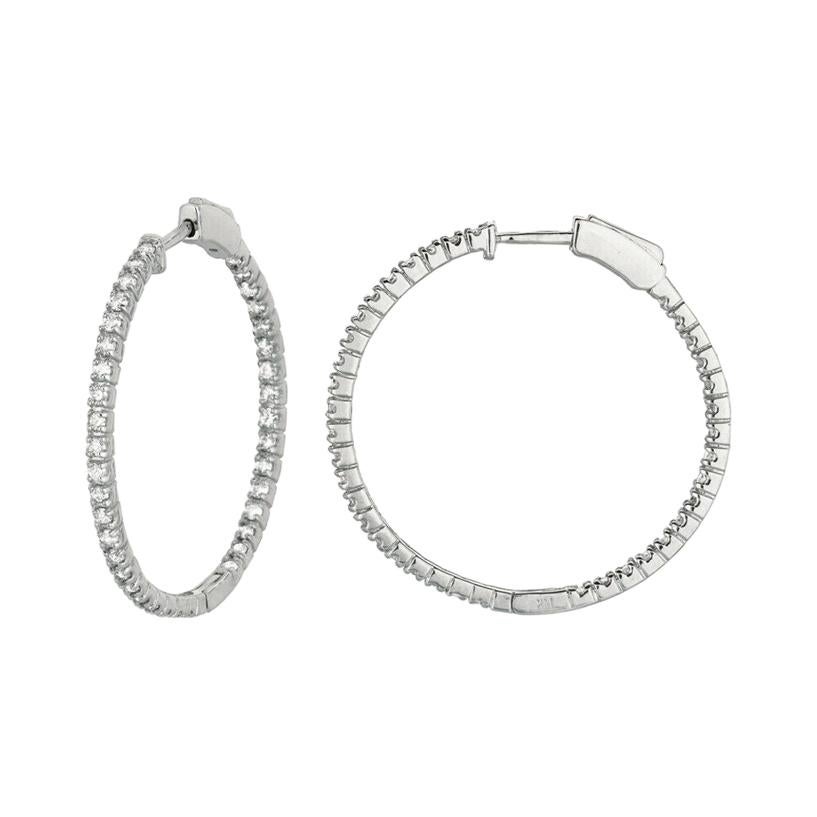 1.50 Carat Natural Diamond Hoop Earrings G-H SI in 14K White Gold 2 Pointers For Sale