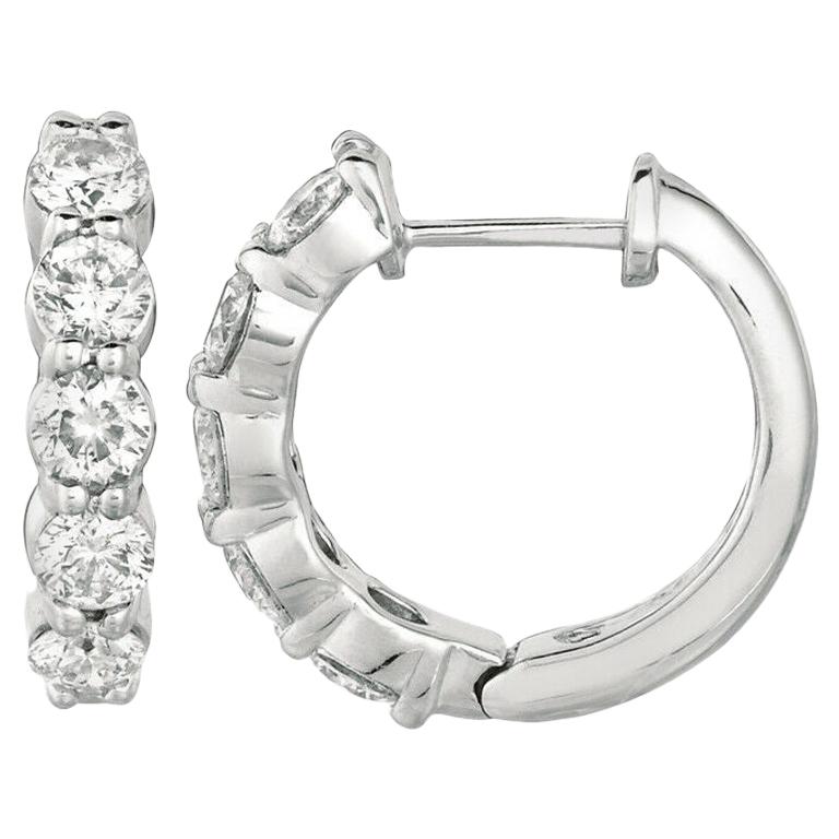 1.50 Carat Natural Diamond Hoop Earrings G SI 14 Karat White Gold For Sale