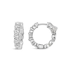 Pendientes Huggie de diamantes naturales de 1,50 quilates Aros G SI Oro blanco de 14 quilates