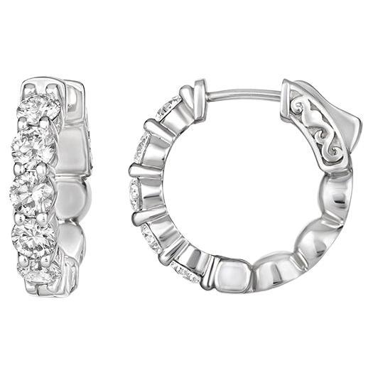 1.50 Carat Natural Diamond Huggie Earrings Hoops G SI 14K White Gold For Sale