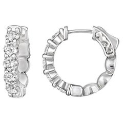 1.50 Carat Natural Diamond Huggie Earrings Hoops G SI 14K White Gold