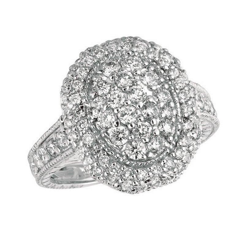 For Sale:  1.50 Carat Natural Diamond Oval Cluster Ring G SI 14 Karat White Gold 3
