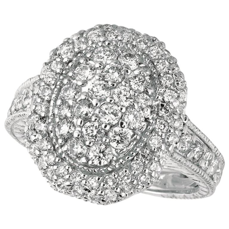 Bague en or blanc 14 carats avec grappe de diamants ovales naturels de 1,50 carat G SI