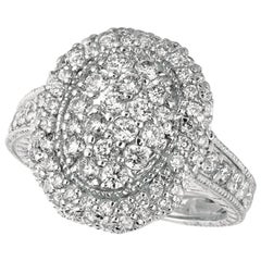 Bague en or blanc 14 carats avec grappe de diamants ovales naturels de 1,50 carat G SI