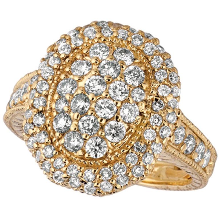1.50 Carat Natural Diamond Oval Cluster Ring G SI 14 Karat Yellow Gold For Sale