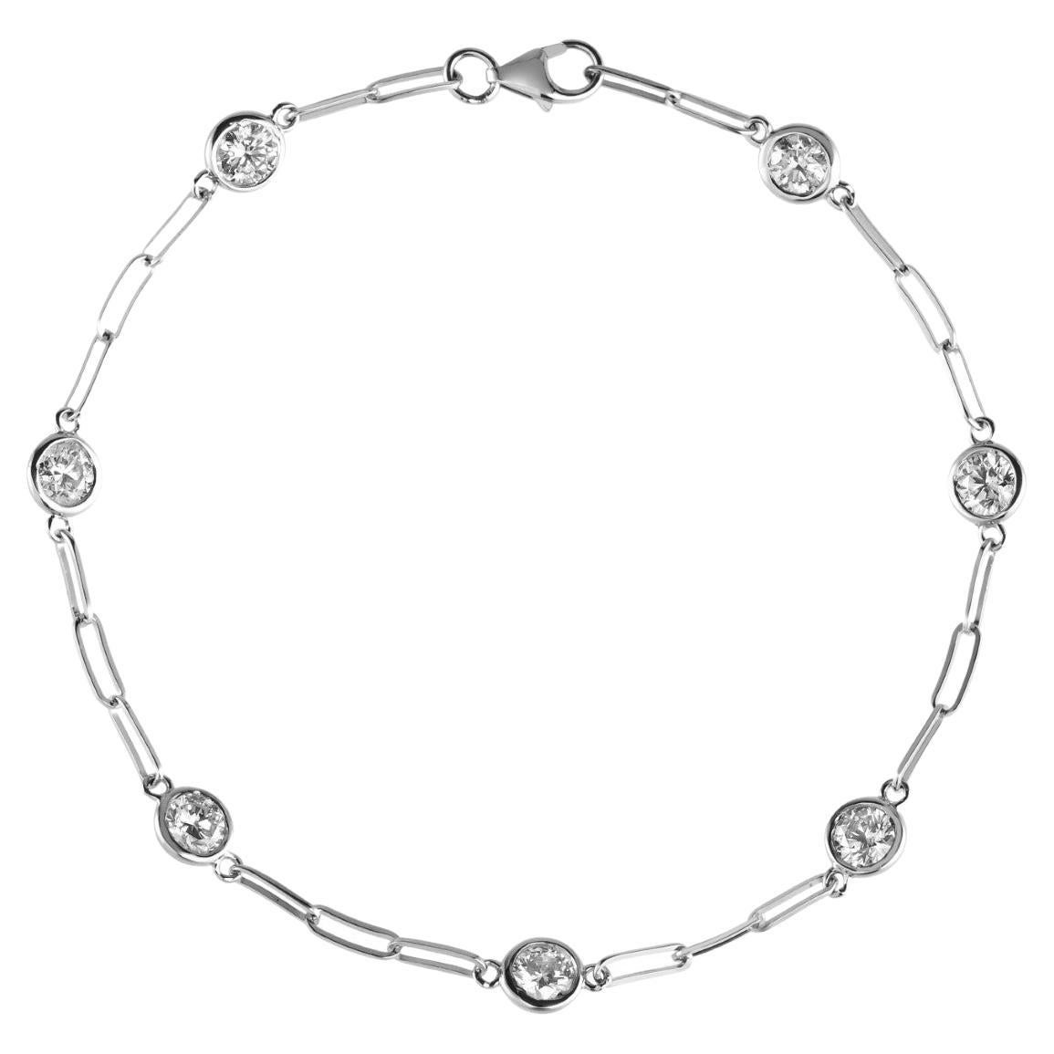 Bracelet à clips en or blanc 14 carats avec diamants naturels de 1,50 carat G SI