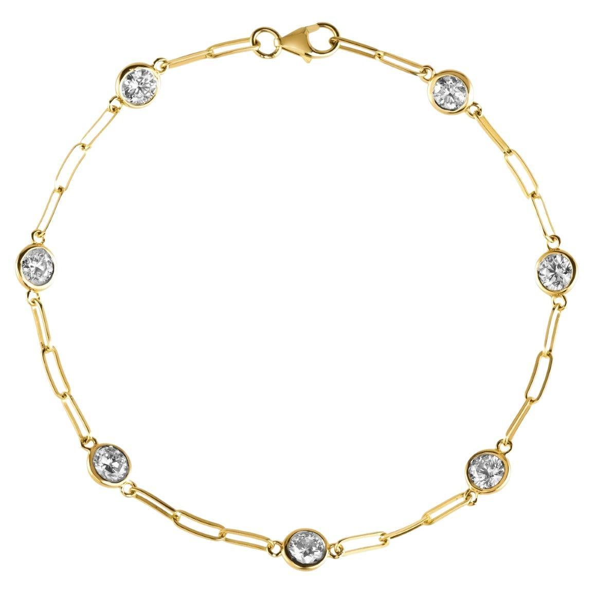 Bracelet à clips en or jaune 14 carats avec diamants naturels de 1,50 carat G SI 7''