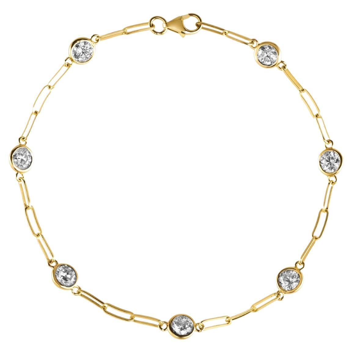 Bracciale fermacarte con diamante naturale da 1,50 carati G SI in oro giallo 14 carati 7'' in vendita