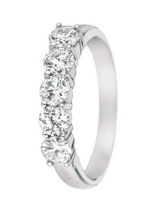 1.50 Carat Natural Diamond Ring G SI 14 Karat White Gold 5 Stones
