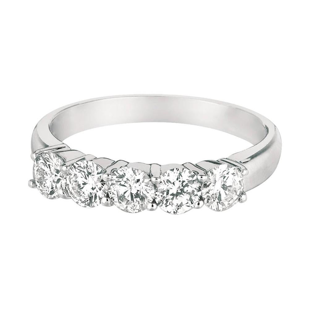 For Sale:  1.50 Carat Natural Diamond Ring G SI 14 Karat White Gold 5 Stones