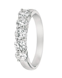 1.50 Carat Natural Diamond Ring G SI 14 Karat White Gold 5 Stones