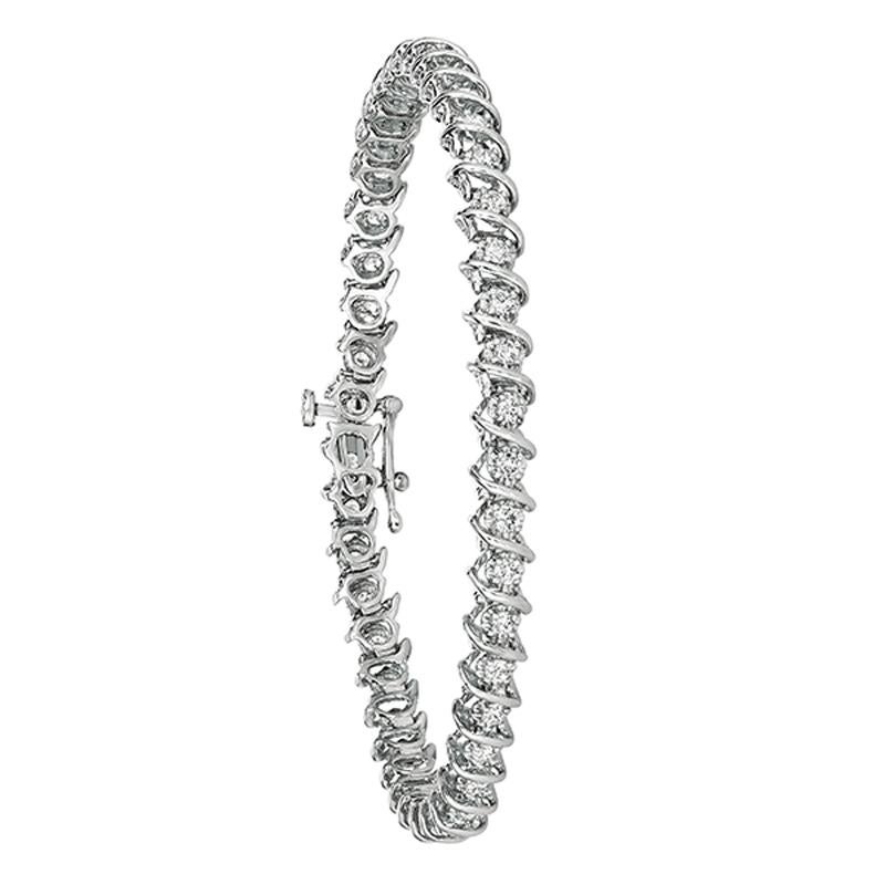 Taille ronde Bracelet de style S en or blanc 14 carats avec diamants naturels de 1,50 carat G-H SI en vente
