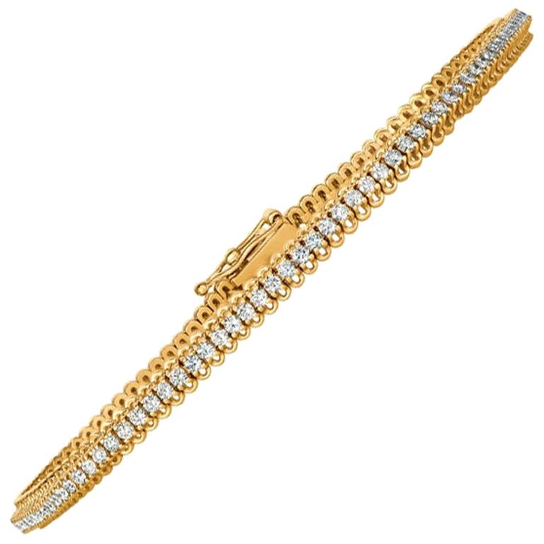 1.50 Carat Natural Diamond Soft Tennis Bracelet G-H SI 14 Karat Gold 110 Stones For Sale