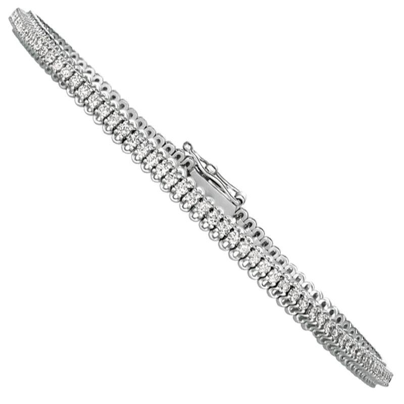 1.50 Carat Natural Diamond Soft Tennis Bracelet G-H SI 14K White Gold 110 Stones