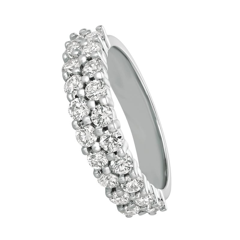 Contemporary 1.50 Carat Natural Diamond Two Rows Ring Band G SI 14 Karat White Gold For Sale