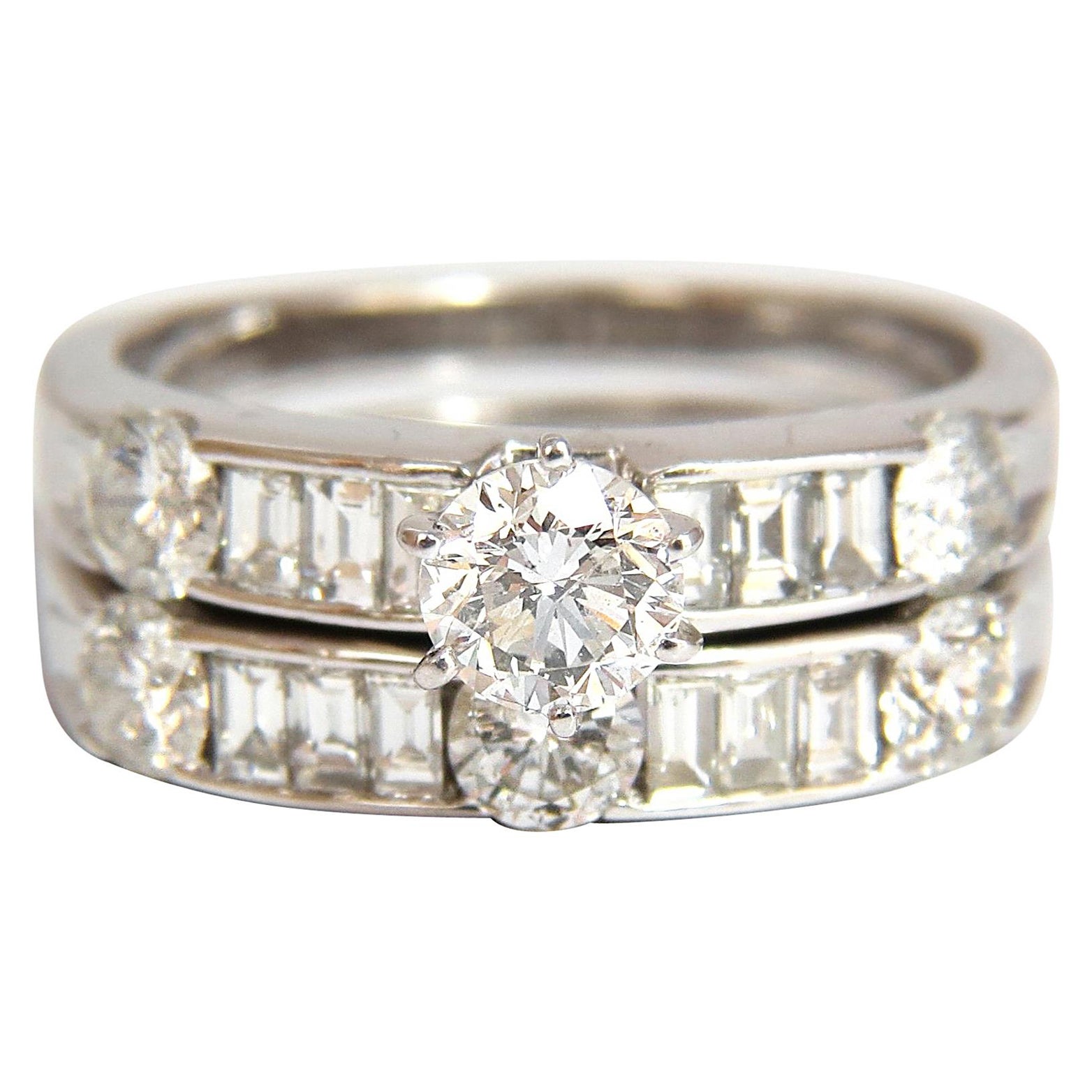 1.50 Carat Natural Diamonds Baguette and Rounds Matching and Band Ring* For Sale
