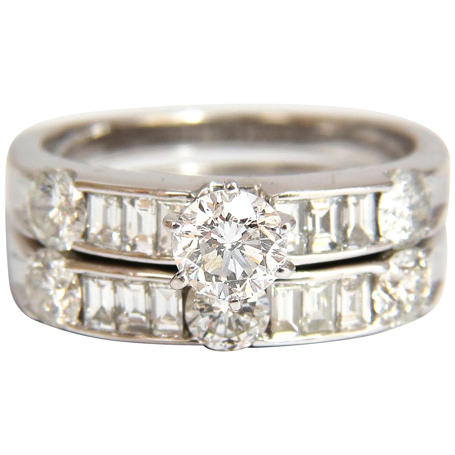 1.50 Carat Natural Diamonds Baguette and Rounds Matching and Band Ring