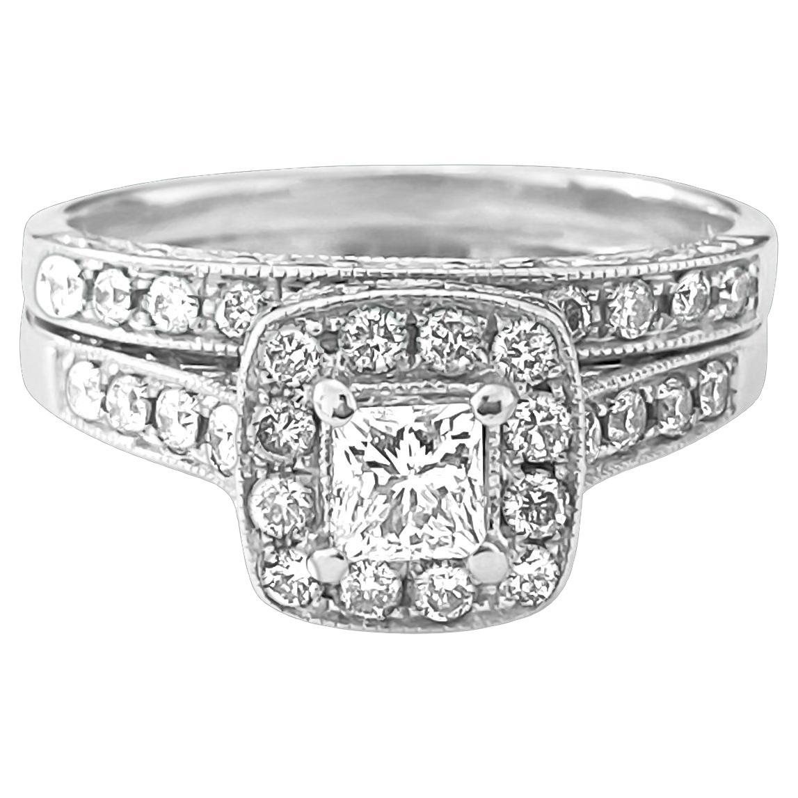 1.50 Carat Natural Zircon Diamonds Engagement Ring Suite Wedding Band