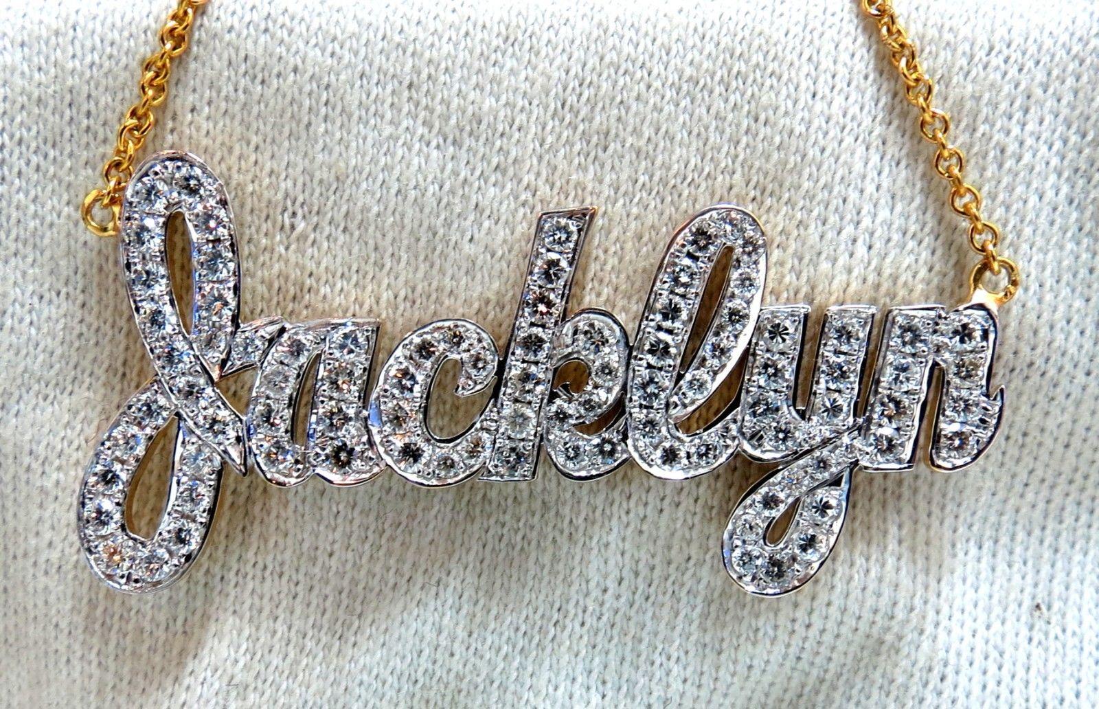 1,50 Karat natürliche Diamanten Jacklyn Name Plate Halskette 14 Karat (Rundschliff) im Angebot