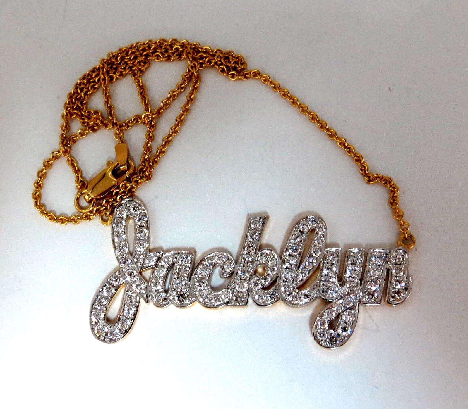 1,50 Karat natürliche Diamanten Jacklyn Name Plate Halskette 14 Karat im Zustand „Neu“ im Angebot in New York, NY