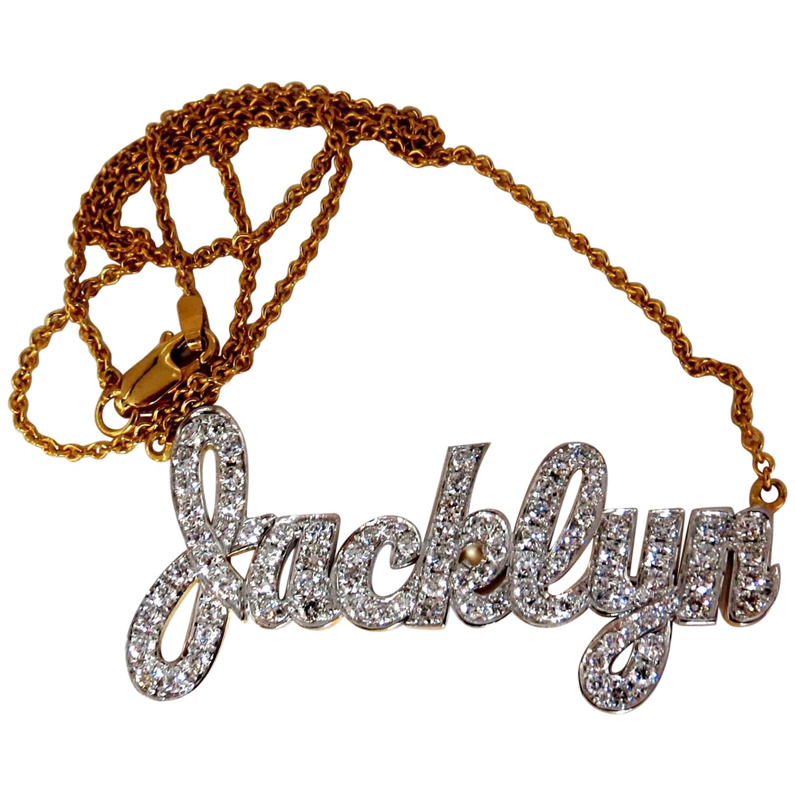 1,50 Karat natürliche Diamanten Jacklyn Name Plate Halskette 14 Karat im Angebot