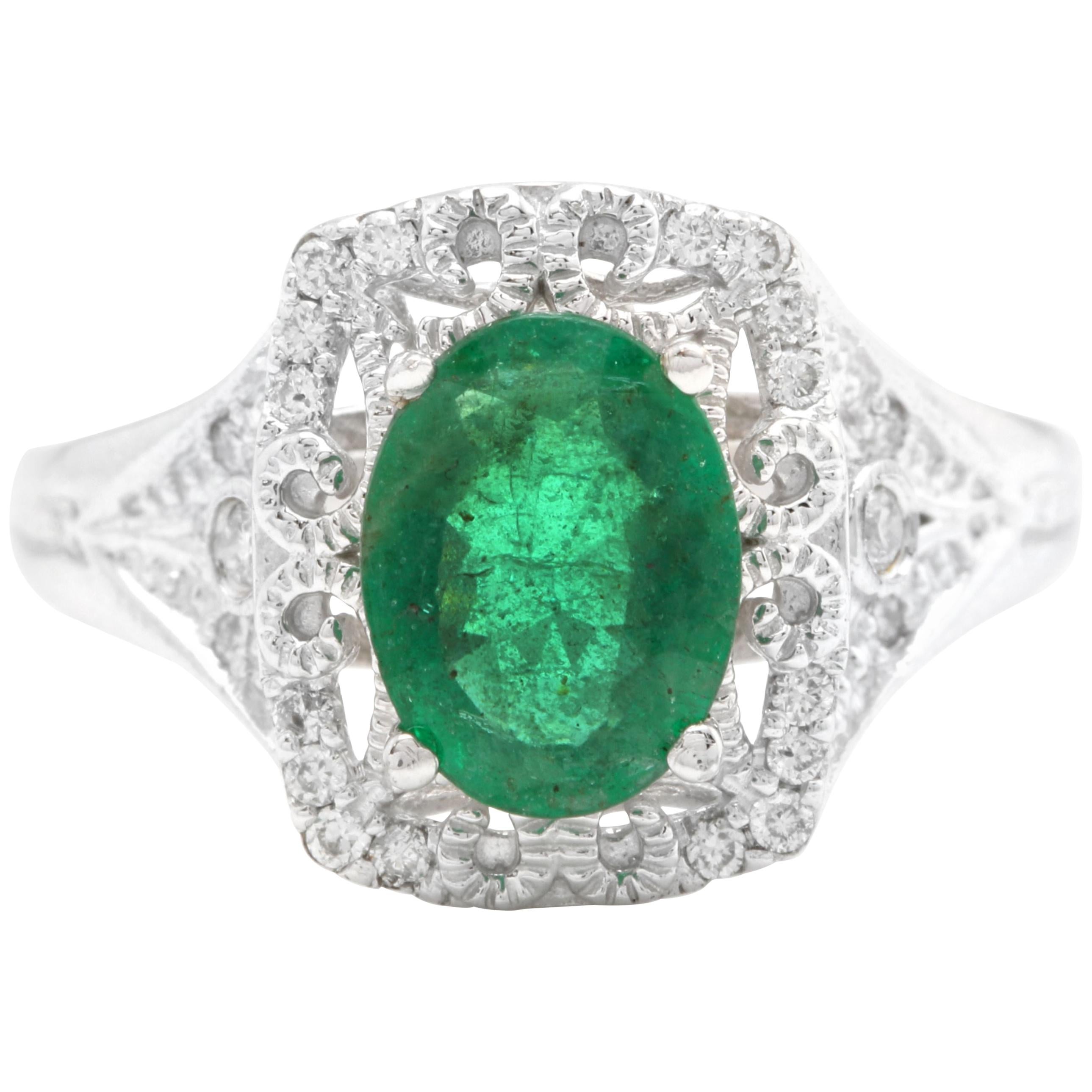 1.50 Carat Natural Emerald and Diamond 14 Karat Solid Yellow Gold Ring For Sale