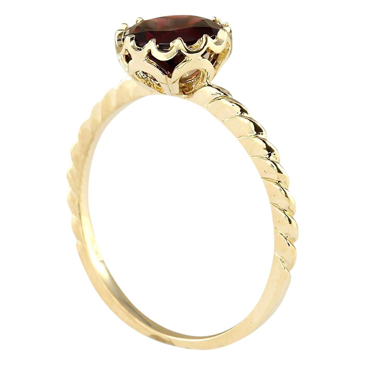 Round Cut Garnet Ring In 14 Karat Yellow Gold For Sale