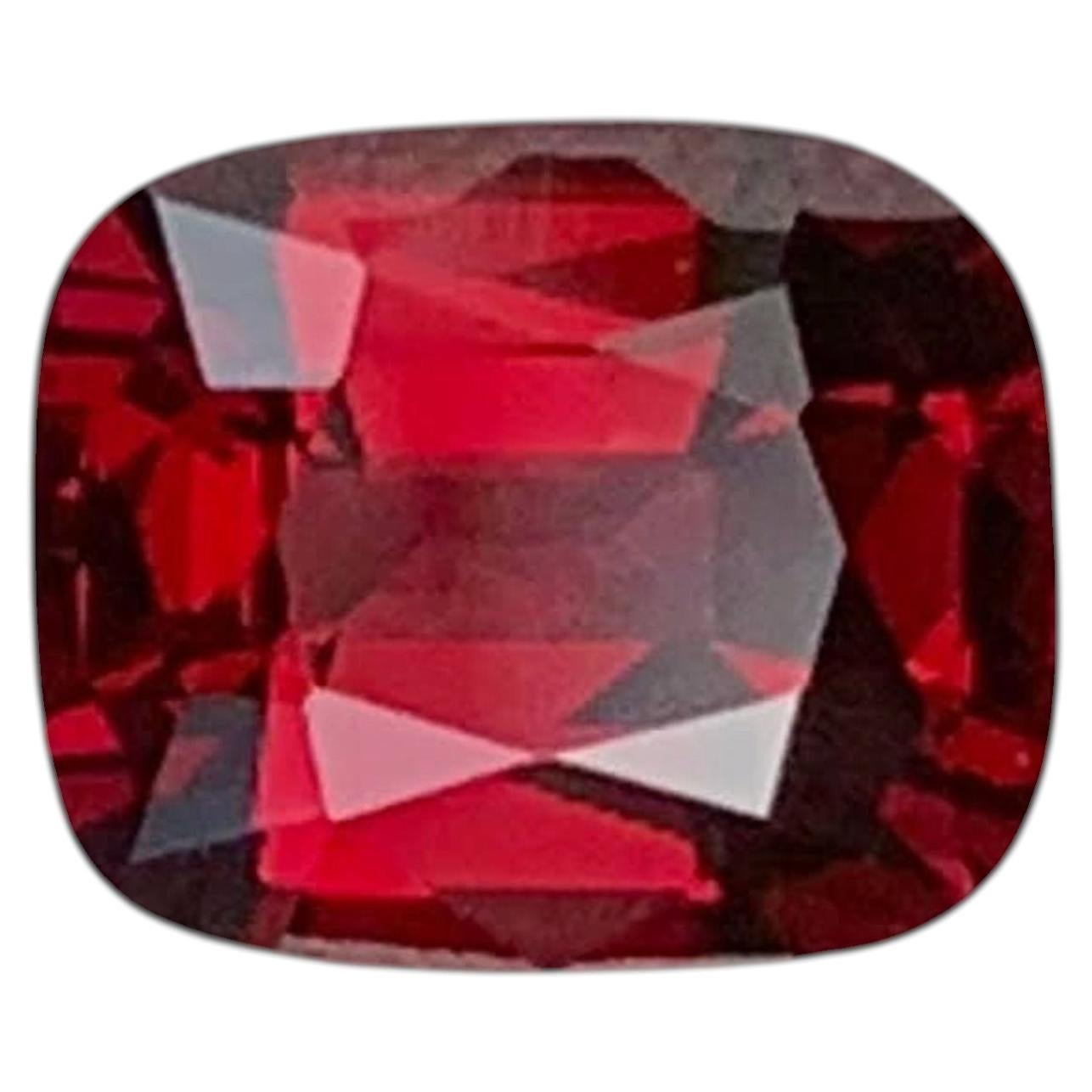 1.50 Carat Natural Loose Red Color Spinel Stone Cushion Cut Burmese Gemstone