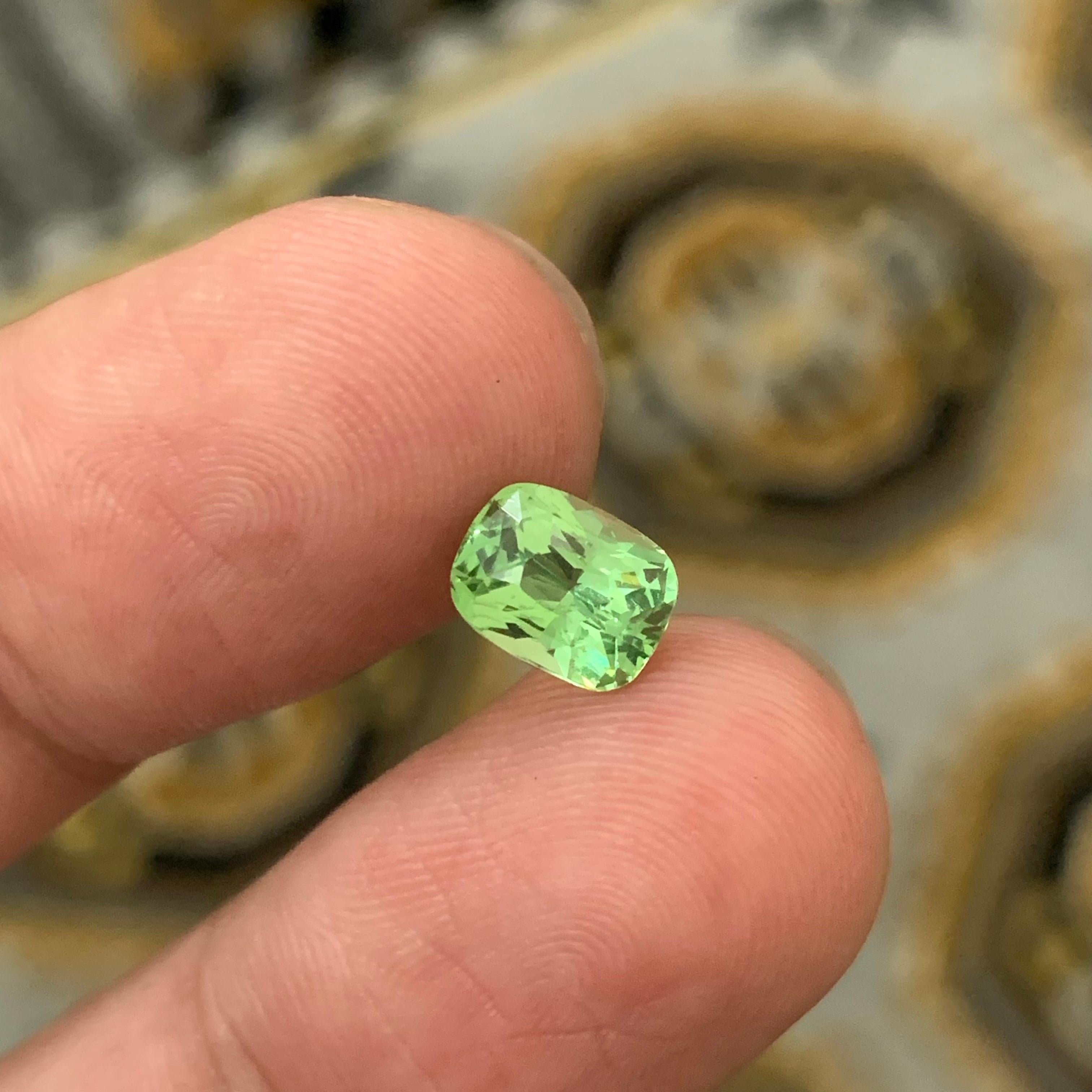 Women's or Men's 1.50 Carat Natural Loose Tsavorite Garnet Cushion Shape Gemstone For Sale