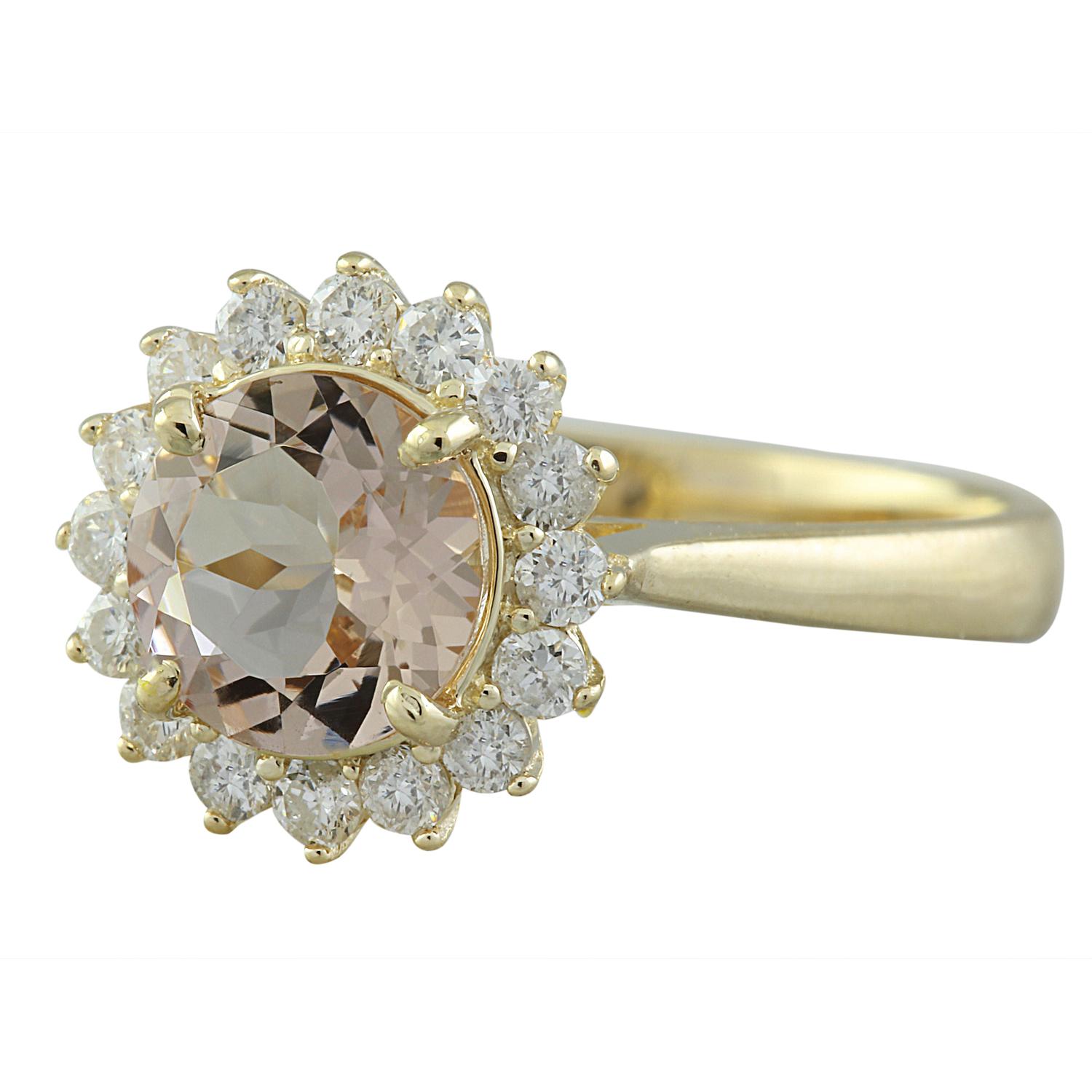 Women's 1.50 Carat Natural Morganite 14 Karat Solid Yellow Gold Diamond Ring For Sale