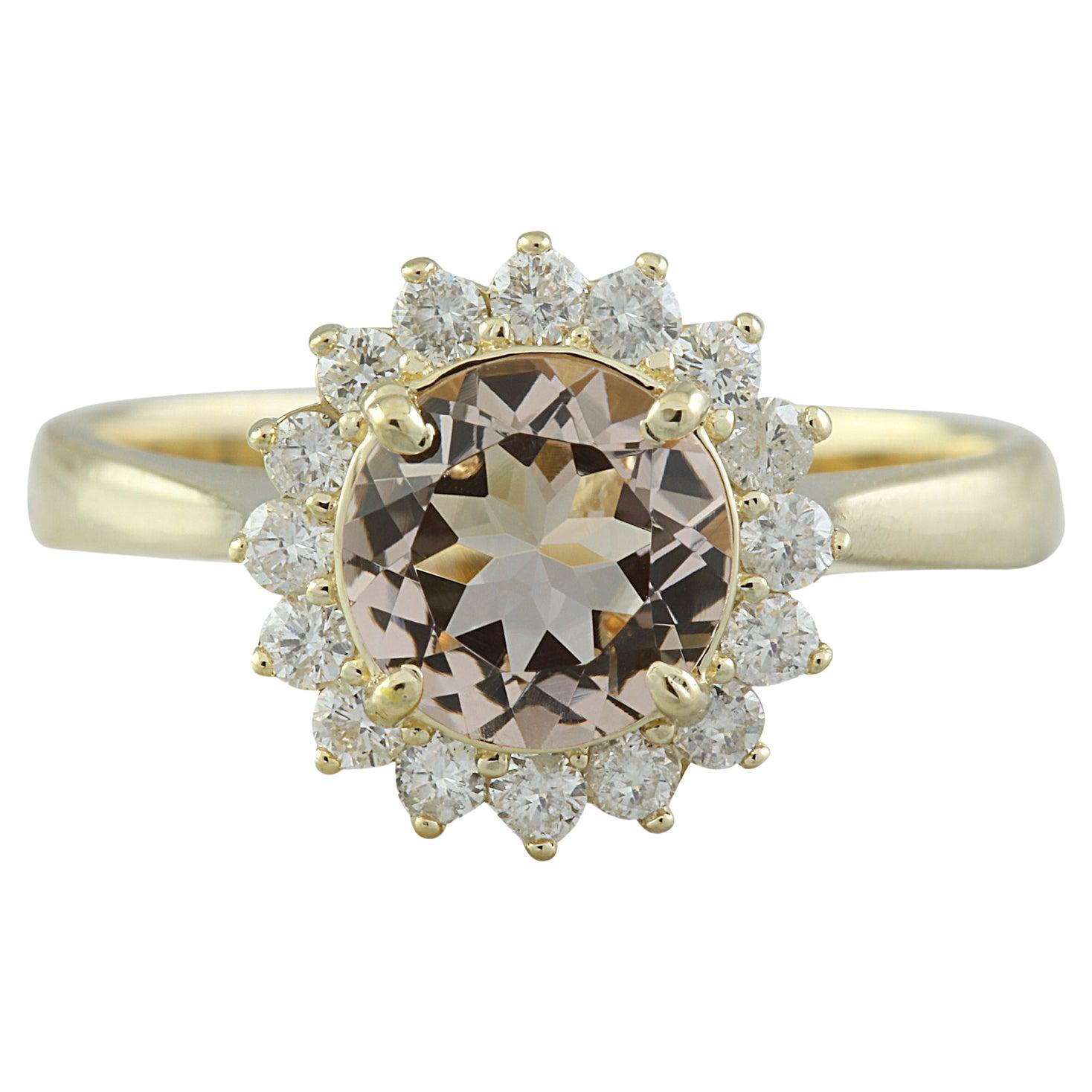 1.50 Carat Natural Morganite 14 Karat Solid Yellow Gold Diamond Ring