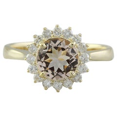 1,50 Karat Natürlicher Morganit 14 Karat Massiv Gelbgold Diamant Ring
