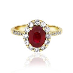 1.50 Carat Natural Oval-Cut Ruby & 0.55 Carat Diamond Ring in 14k Yellow Gold