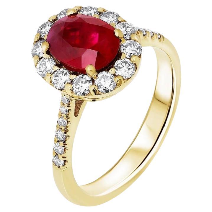 For Sale:  1.50 Carat Natural Oval-Cut Ruby & 0.55 Carat Diamond Ring in 14k Yellow Gold