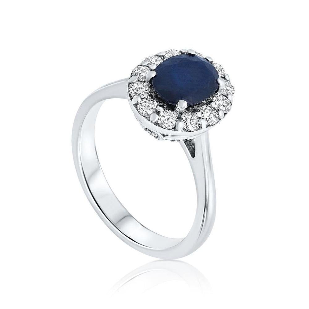 For Sale:  1.50 Carat Natural Oval-Cut Sapphire & 0.55 Carat Diamond Ring in 14K White Gold 2