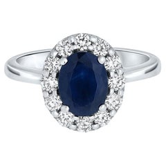 1.50 Carat Natural Oval-Cut Sapphire & 0.55 Carat Diamond Ring in 14K White Gold