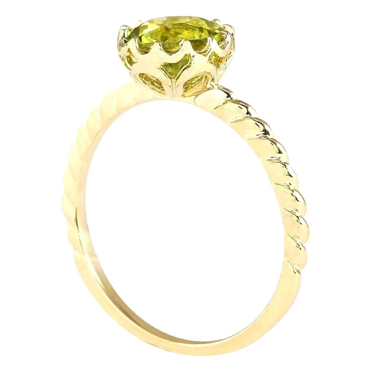 Round Cut Natural Peridot Ring In 14 Karat Yellow Gold  For Sale