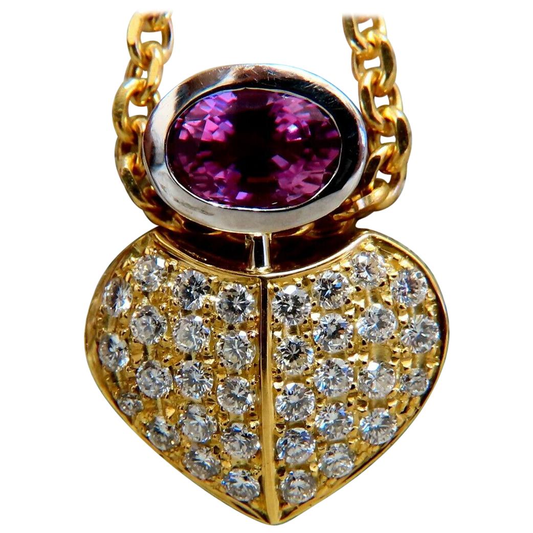 1,50 Karat natürlicher rosa Saphir Diamanten Halskette 18 Karat im Angebot