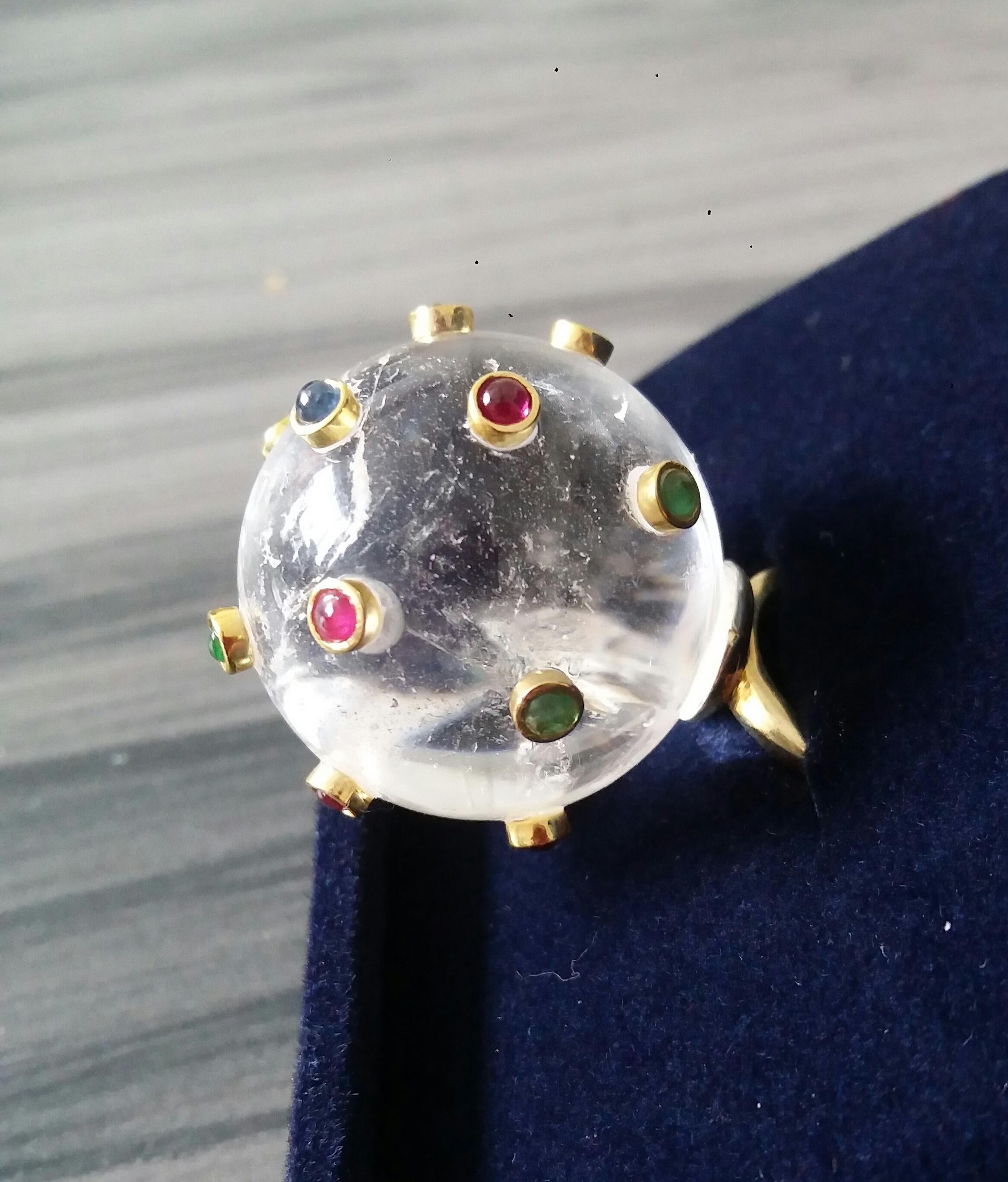 150 Carat Natural Quartz Ball Rubies Emeralds Sapphires Round Cabs 14K Gold Ring For Sale 10